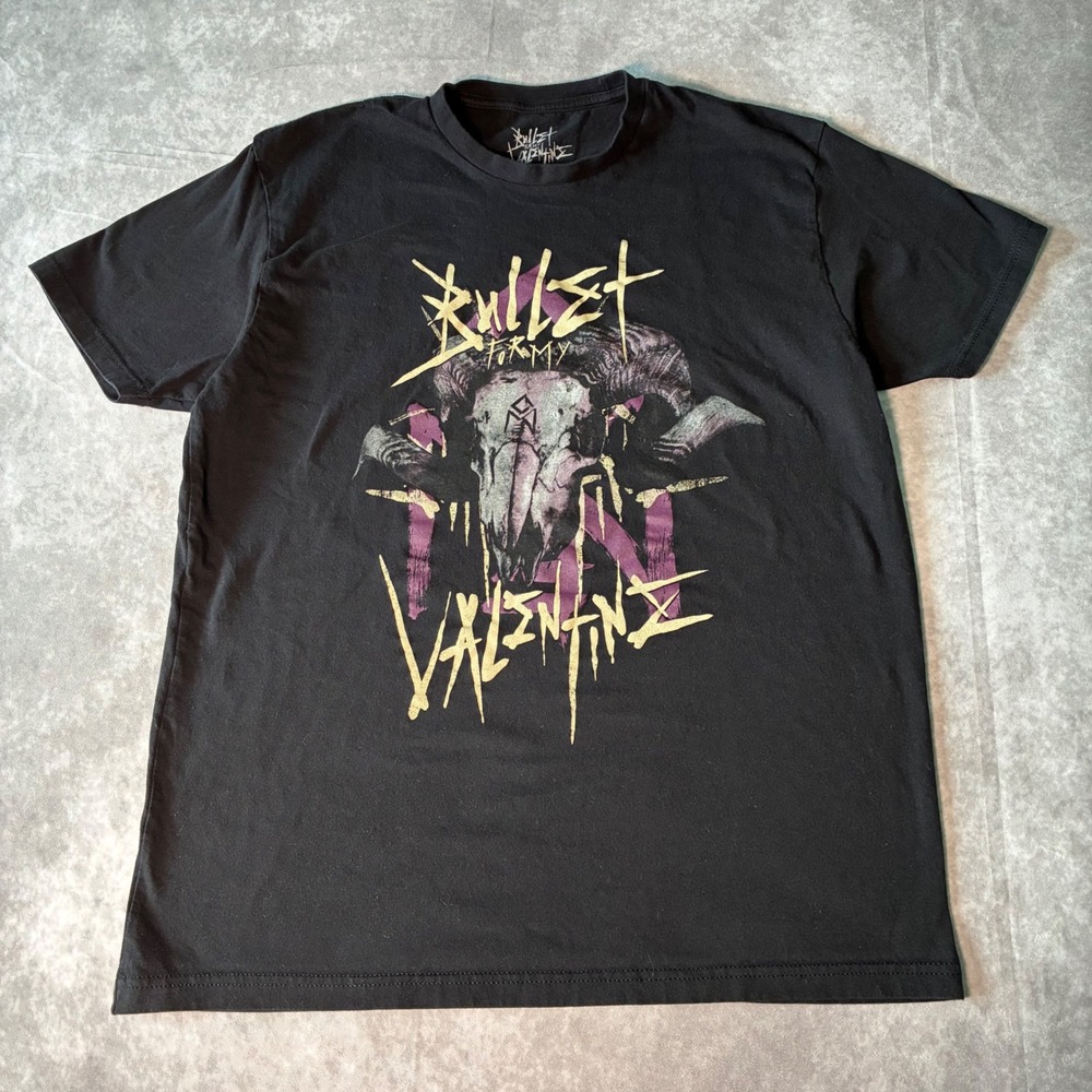 Bullet For My Valentine emo metal Band Tee Black Ram Skull Graphic T-Shirt XL